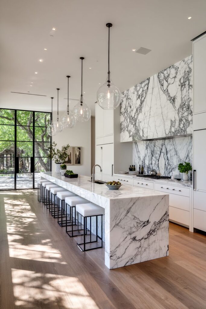 Floating Breakfast Bar with Industrial-Inspired Elements