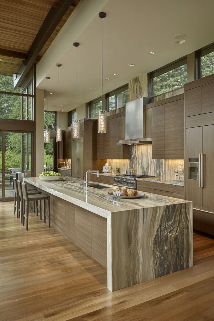 Floating Breakfast Bar with Industrial-Inspired Elements