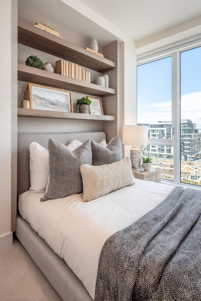 Intimate Cocoon in a Small Taupe Bedroom