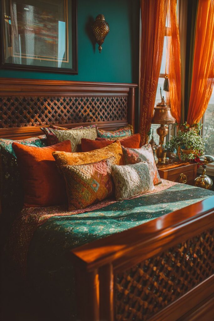 Colorful Indian Bedroom with Vibrant Jewel Tones