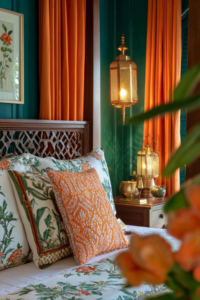 Colorful Indian Bedroom with Vibrant Jewel Tones