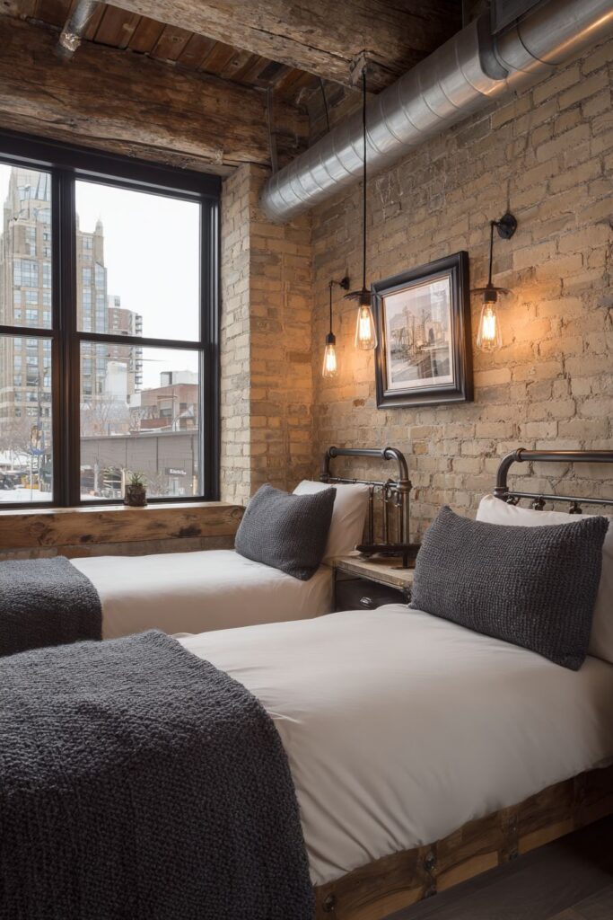 INDUSTRIAL-MODERN URBAN TWIN BEDROOM