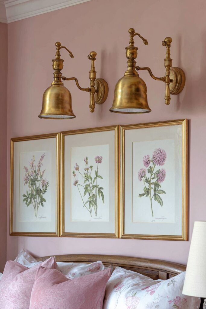 Vintage-Inspired Wall Sconces with Botanical Prints