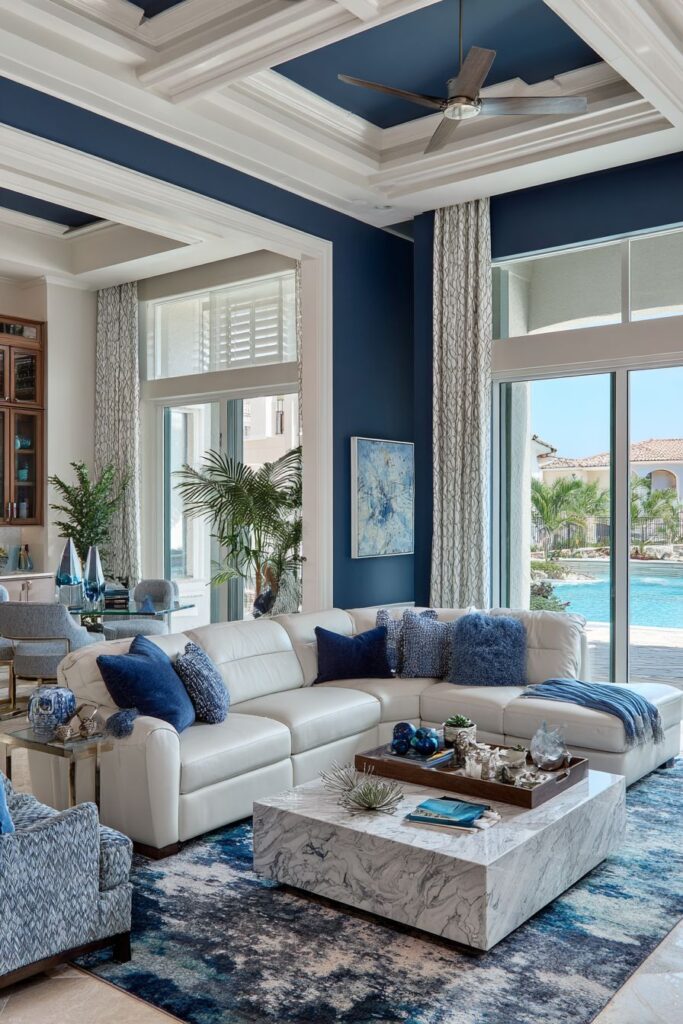 Statement Navy Coffered Ceiling Drama