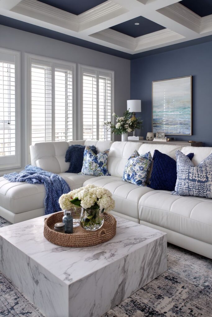 Statement Navy Coffered Ceiling Drama