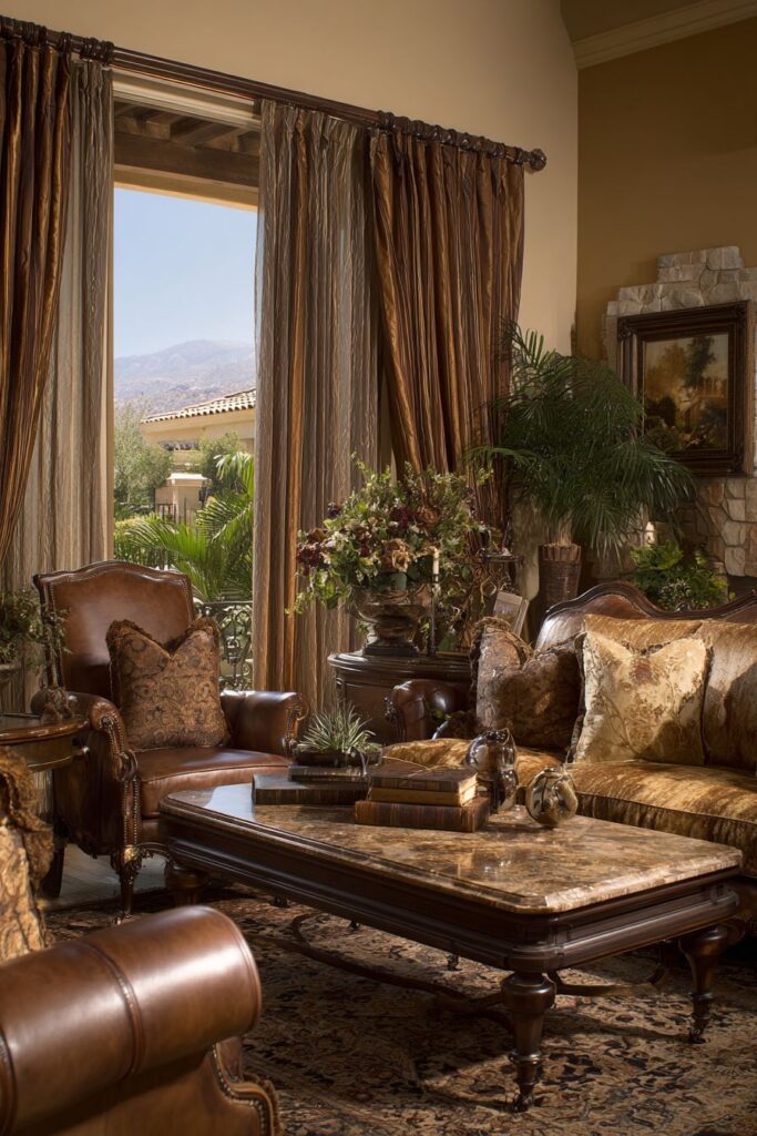 Luxurious Brown Velvet with Marble Sophistication