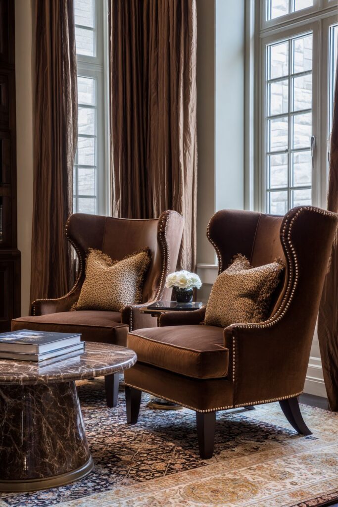 Luxurious Brown Velvet with Marble Sophistication