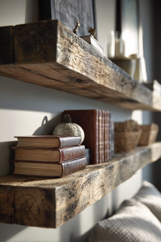 Floating Shelves with Curated Autumn Collections