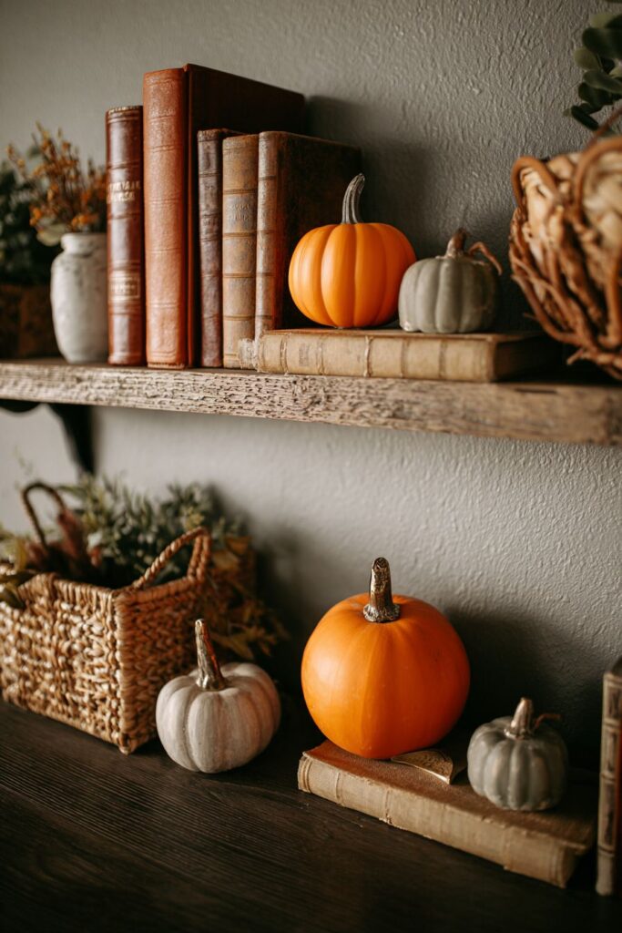 Floating Shelves with Curated Autumn Collections