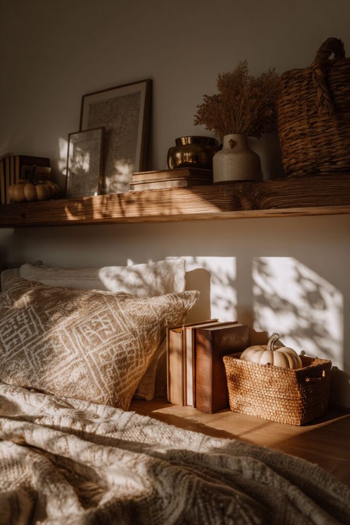 Floating Shelves with Curated Autumn Collections