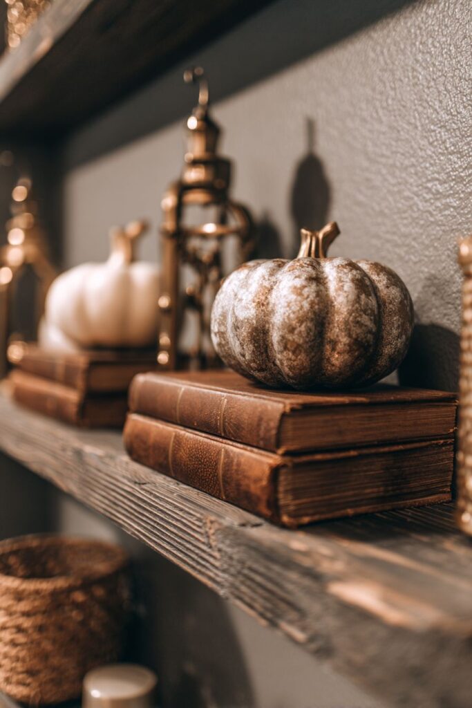 Floating Shelves with Curated Autumn Collections