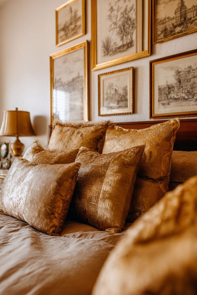 Eclectic Gallery Wall with Mixed Gold Tones