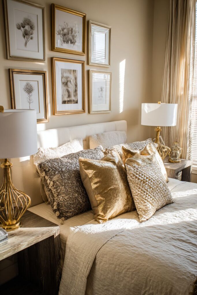 Eclectic Gallery Wall with Mixed Gold Tones