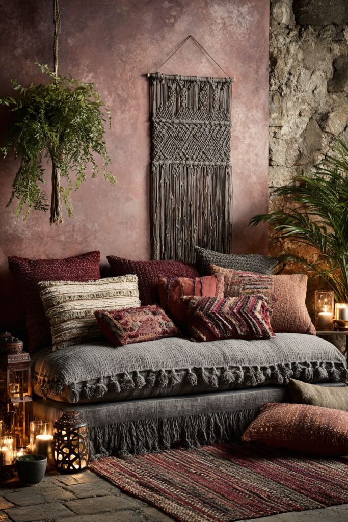 Bohemian Eclecticism in Textured Grey Cotton