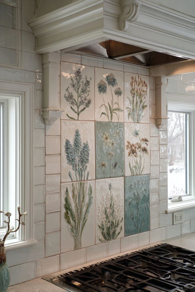 Hand-Painted Ceramic Tile Mosaic Backsplash