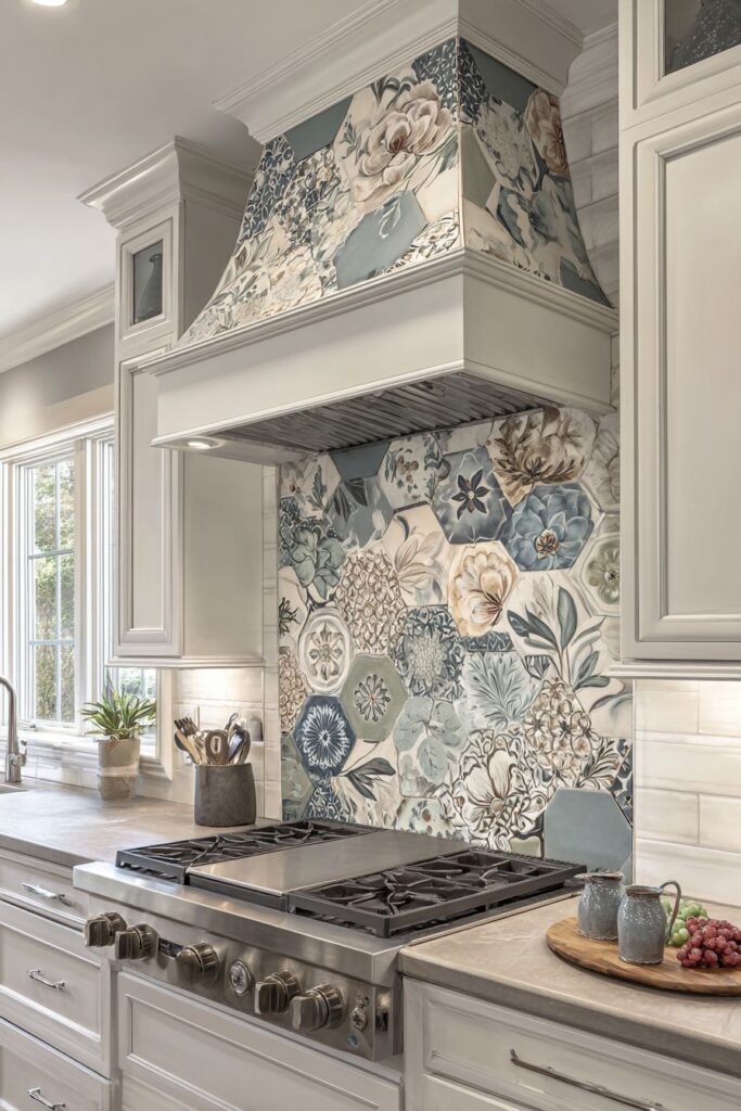 Hand-Painted Ceramic Tile Mosaic Backsplash