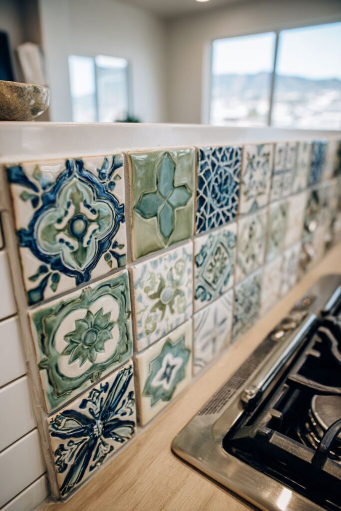 Hand-Painted Ceramic Tile Mosaic Backsplash