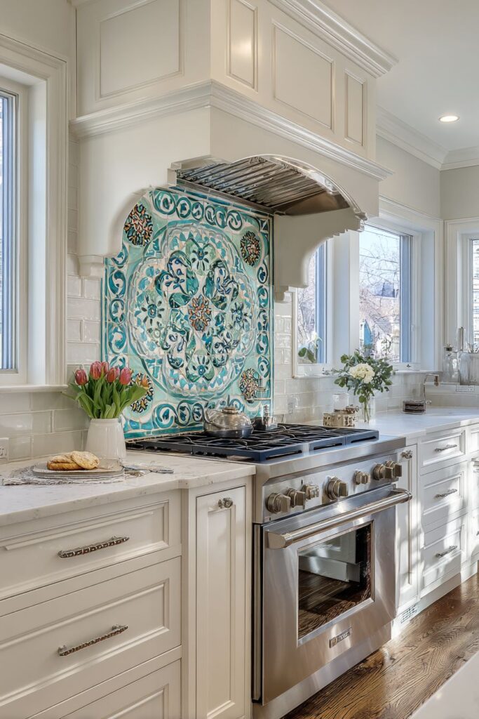 Hand-Painted Ceramic Tile Mosaic Backsplash