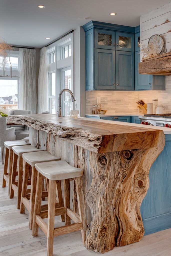 Coastal Kitchen with Weathered Wood Island