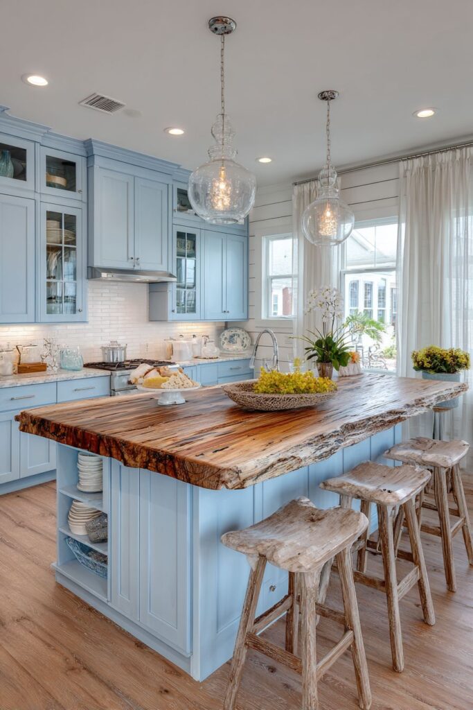Coastal Kitchen with Weathered Wood Island