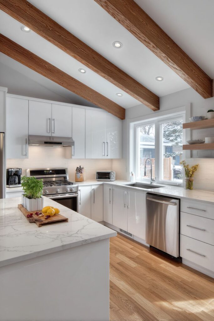 Exposed Ceiling Beams with Integrated Herb Garden