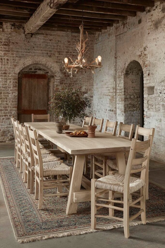 Weathered Oak Trestle Table with Mortise and Tenon Details