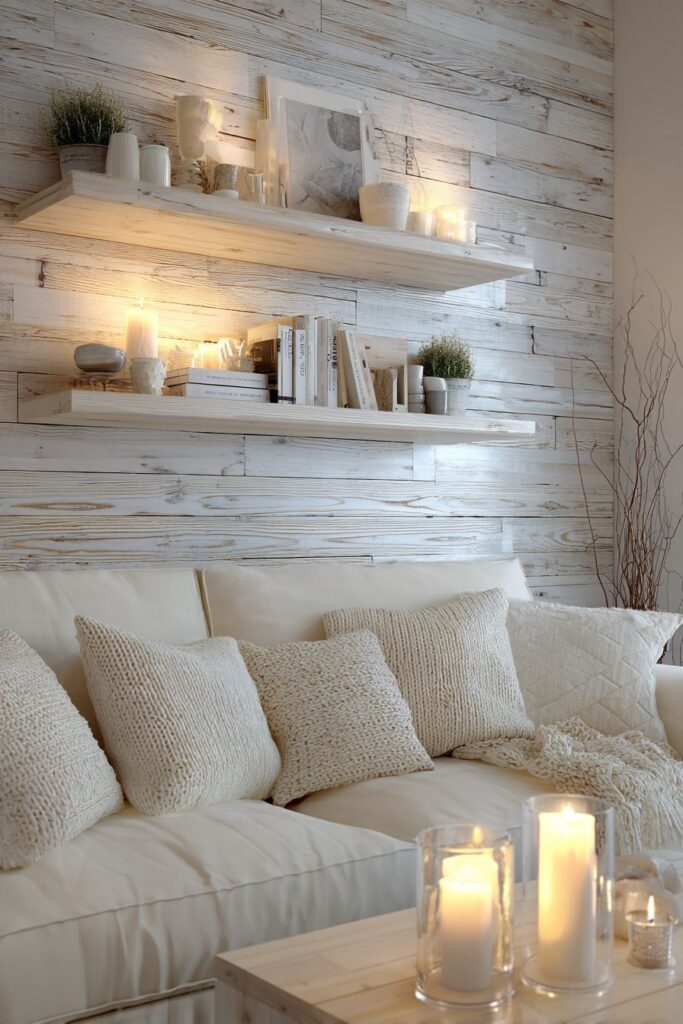 Whitewashed Wood Plank Walls with Handcraft Elements