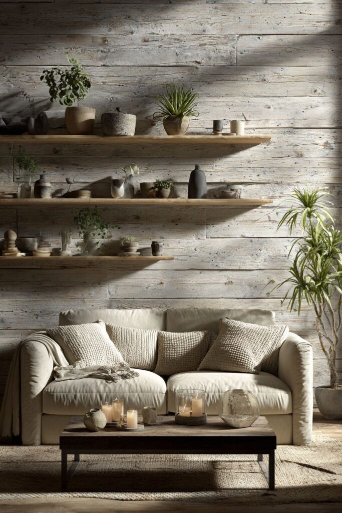 Whitewashed Wood Plank Walls with Handcraft Elements