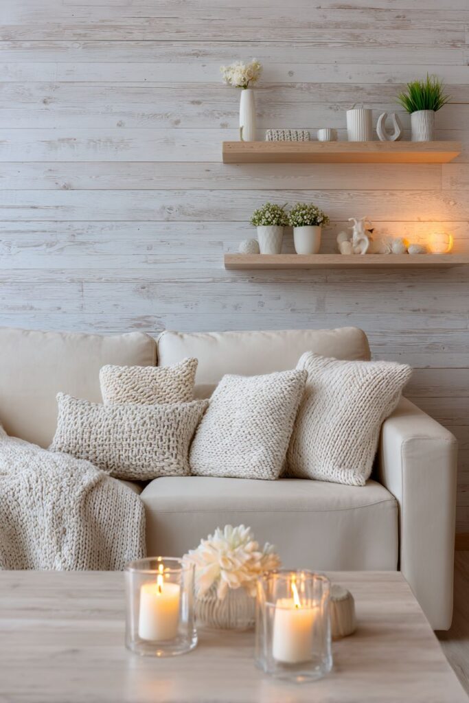 Whitewashed Wood Plank Walls with Handcraft Elements