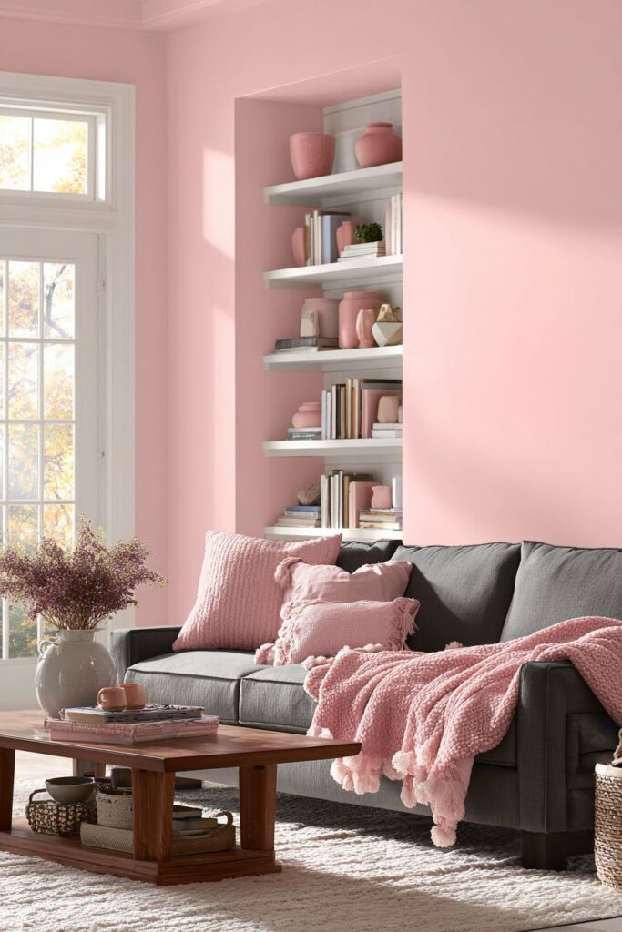 Pink Accent Wall with Balanced Color Blocking