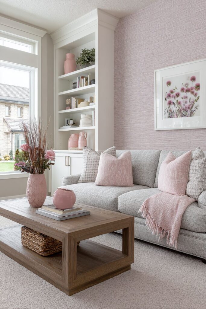 Pink Accent Wall with Balanced Color Blocking