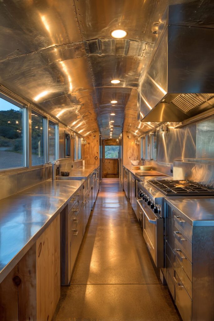 Efficient Galley-Style Stainless Steel Kitchen