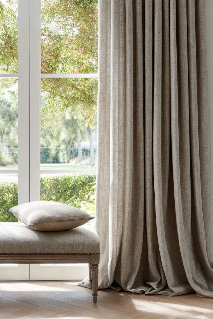 Luxurious Floor-to-Ceiling Taupe Drapery