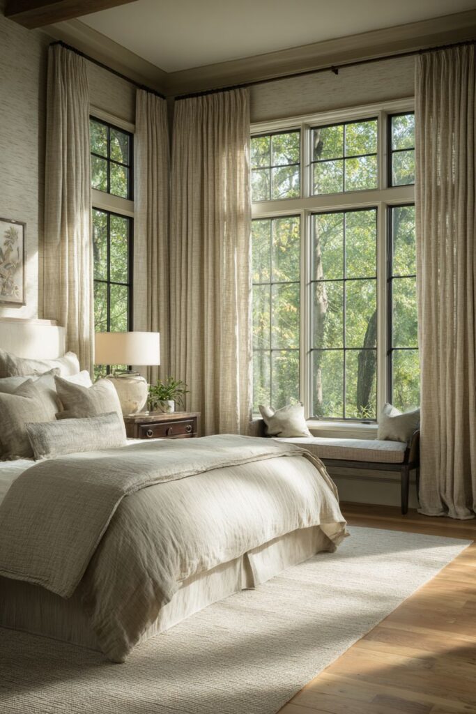 Luxurious Floor-to-Ceiling Taupe Drapery