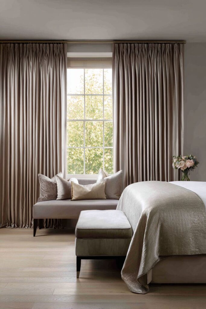 Luxurious Floor-to-Ceiling Taupe Drapery