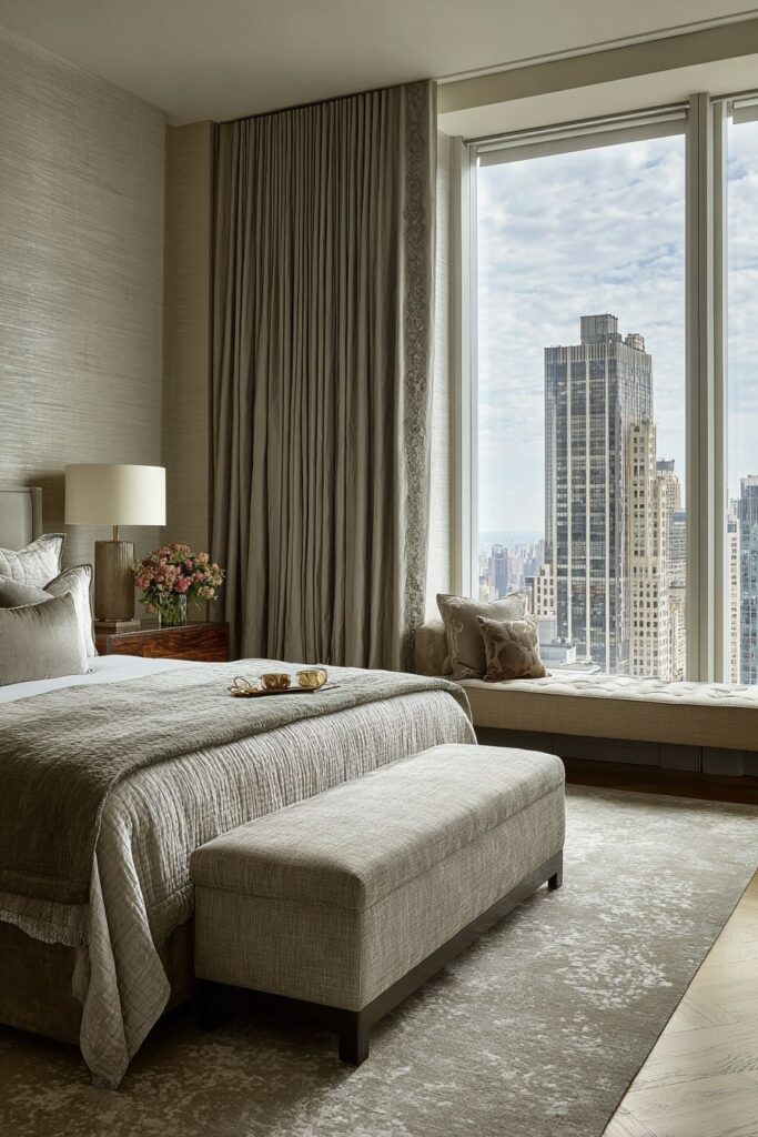 Luxurious Floor-to-Ceiling Taupe Drapery