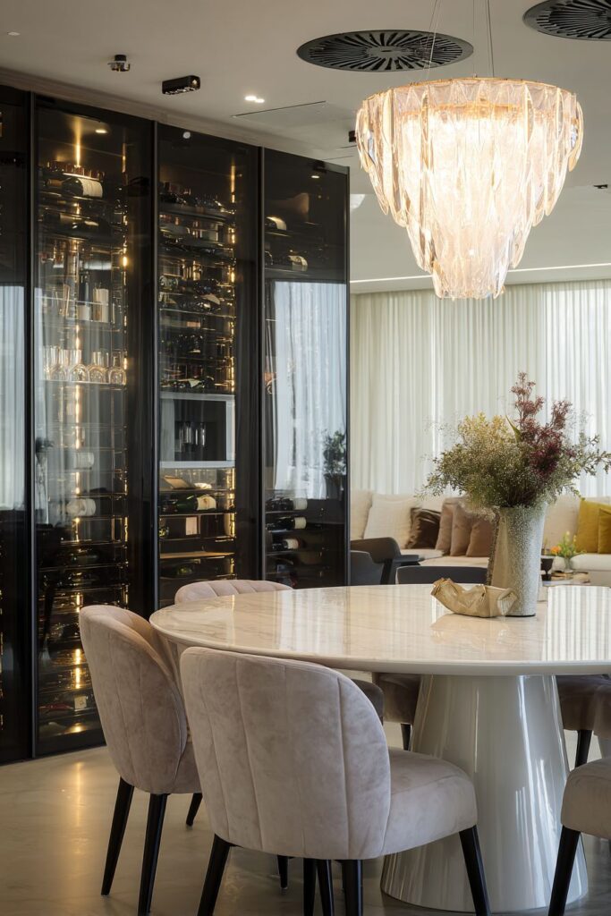 Circular Elegance with Marble and Steel