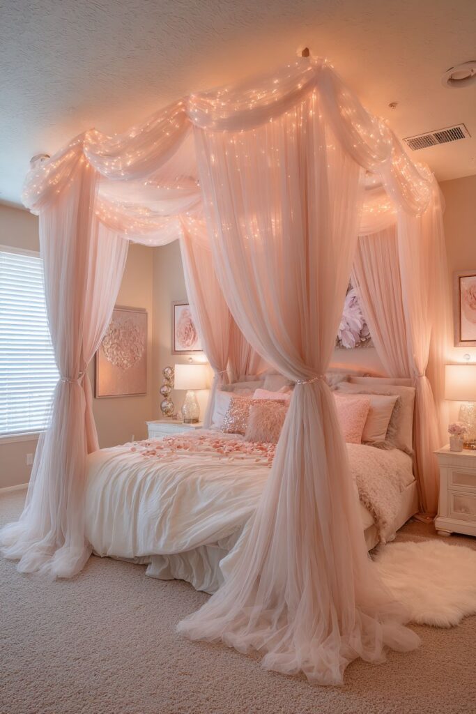 Blush and Gold Romantic Bedroom Canopy