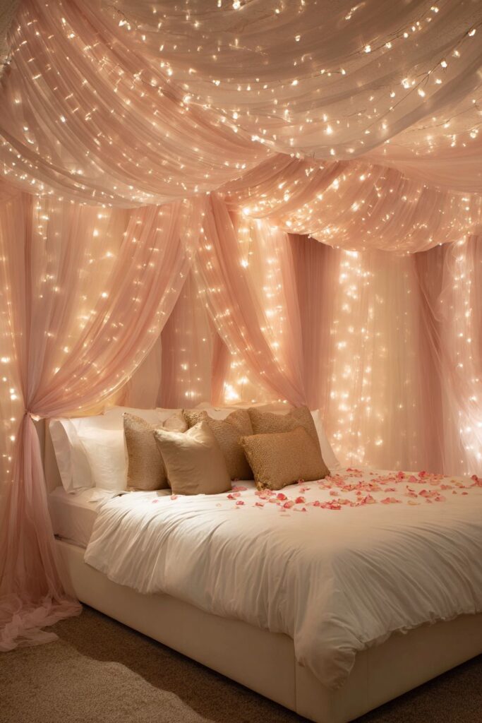 Blush and Gold Romantic Bedroom Canopy