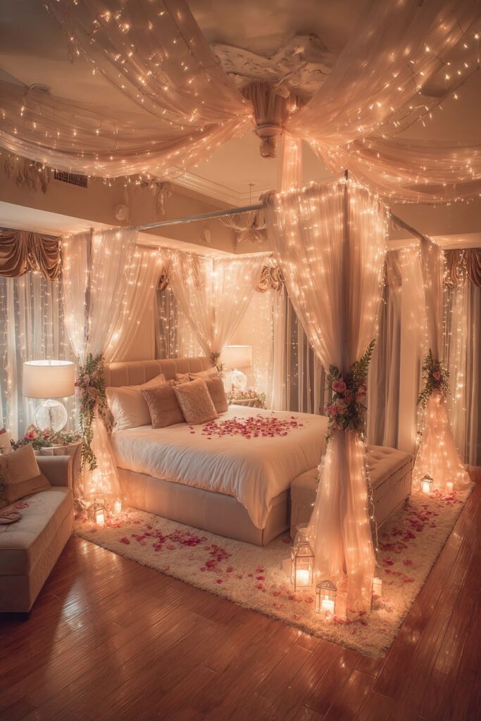 Blush and Gold Romantic Bedroom Canopy