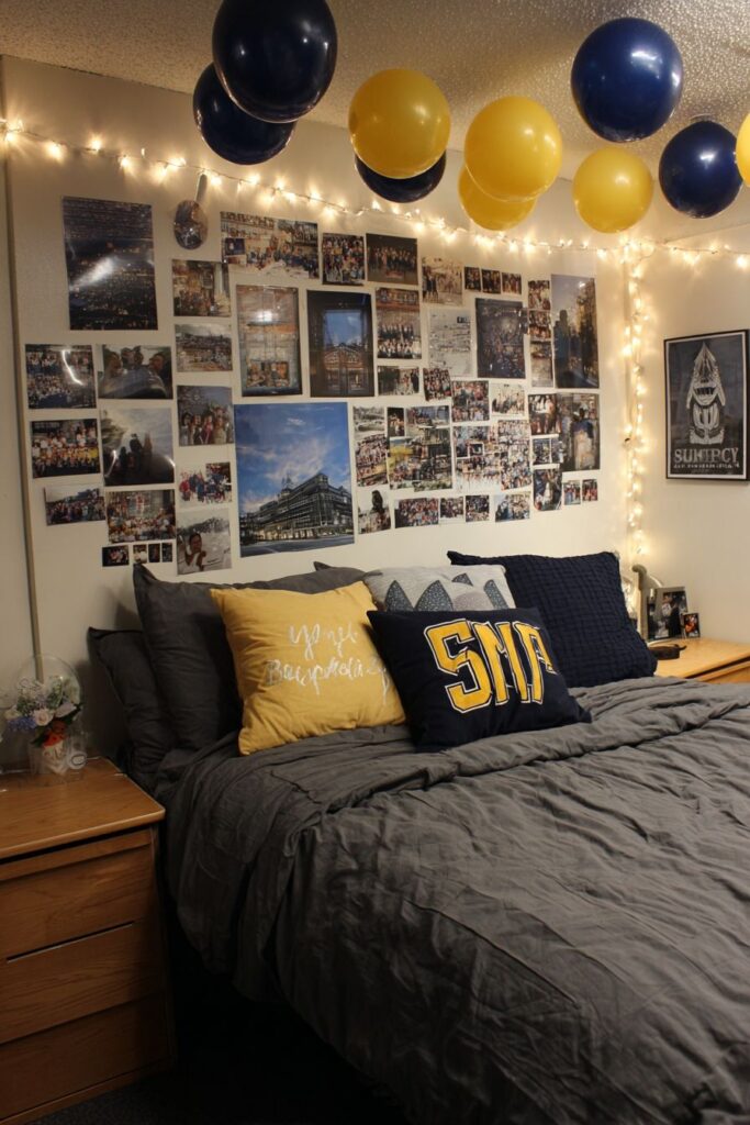 Romantic Bedroom Haven with String Lights and Memory Gallery