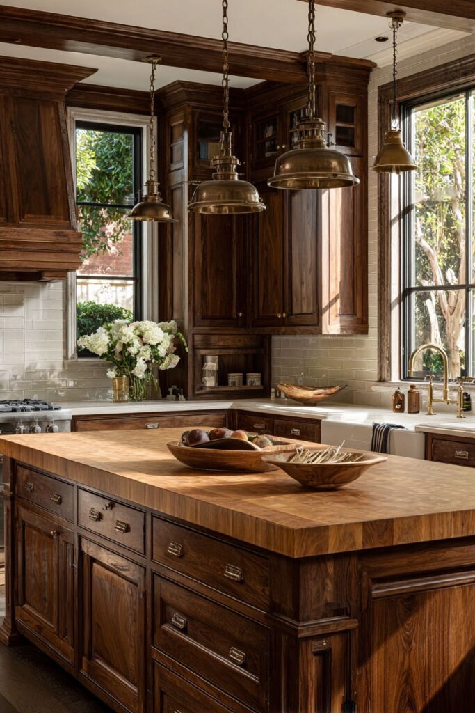 Rich Walnut Cabinetry with Bronze Accents
