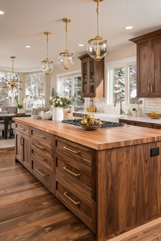 Rich Walnut Cabinetry with Bronze Accents