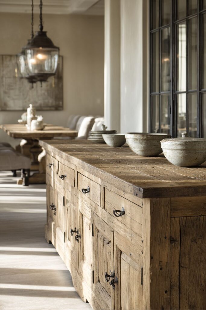 Rustic Reclaimed Oak Buffet with Wrought Iron Hardware