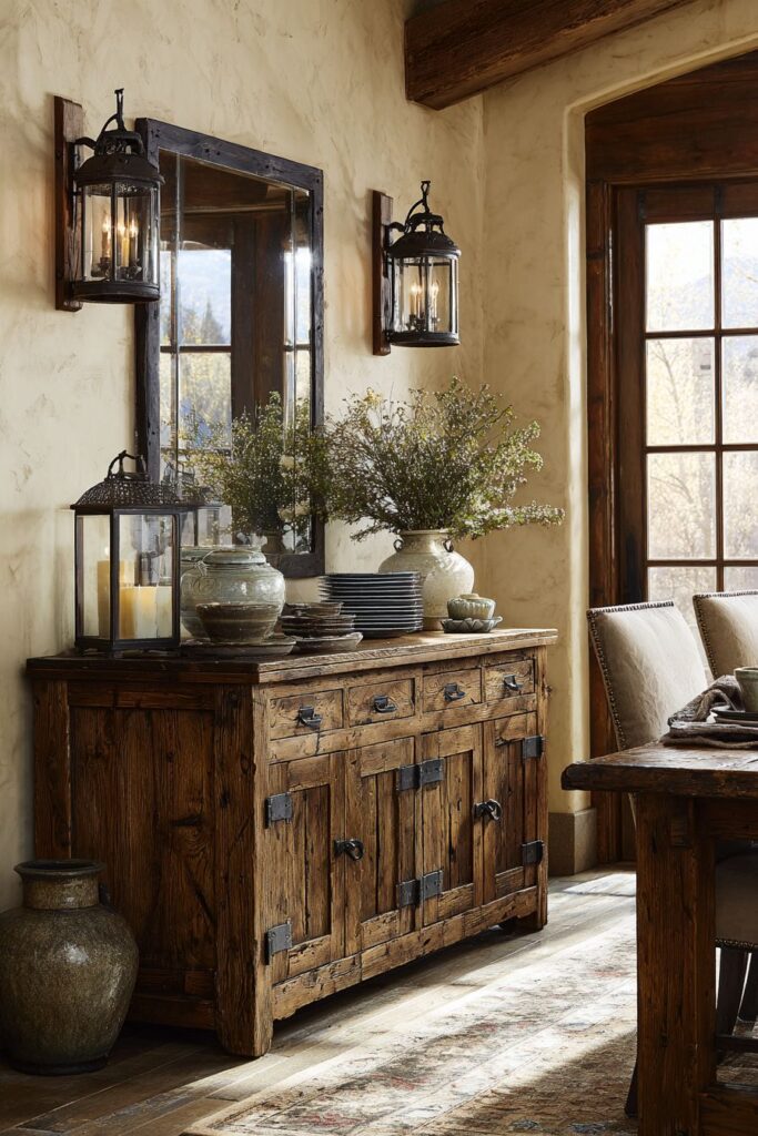 Rustic Reclaimed Oak Buffet with Wrought Iron Hardware