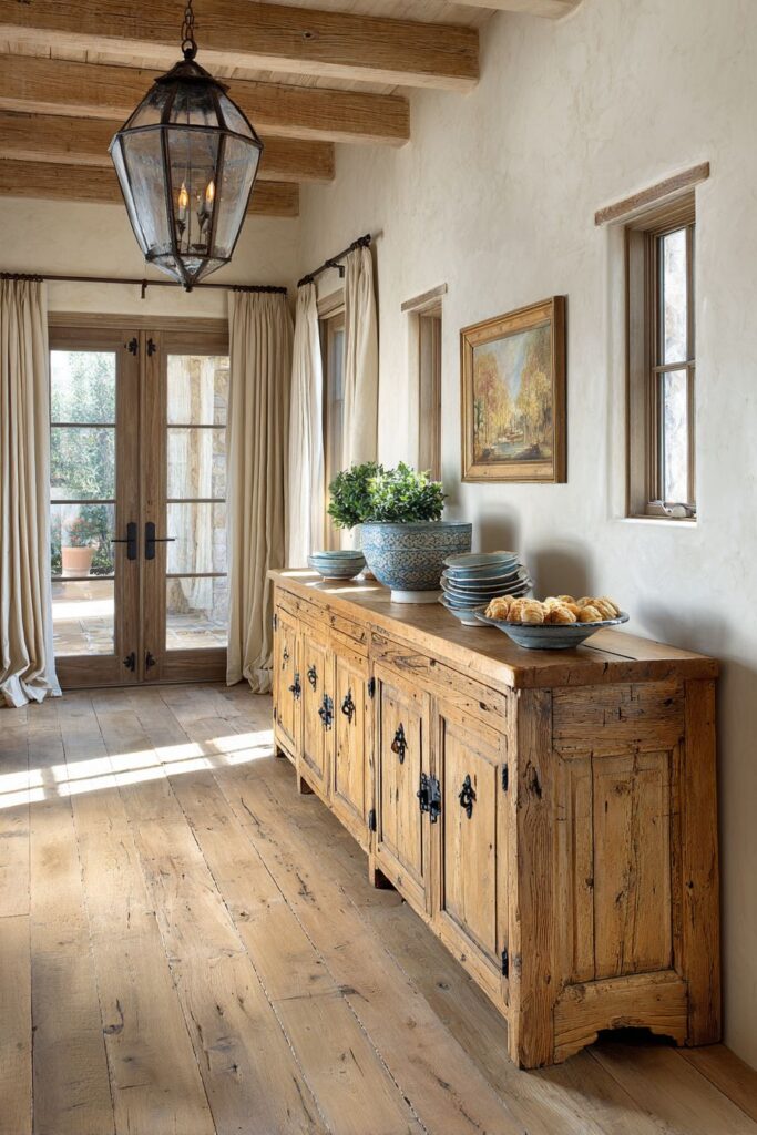 Rustic Reclaimed Oak Buffet with Wrought Iron Hardware