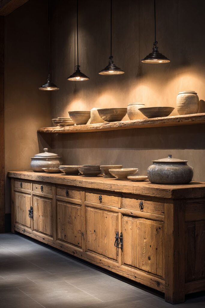 Rustic Reclaimed Oak Buffet with Wrought Iron Hardware