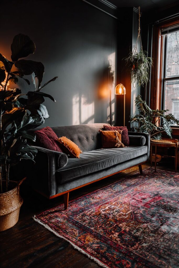 Charcoal Velvet Sanctuary with Jewel-Toned Accents