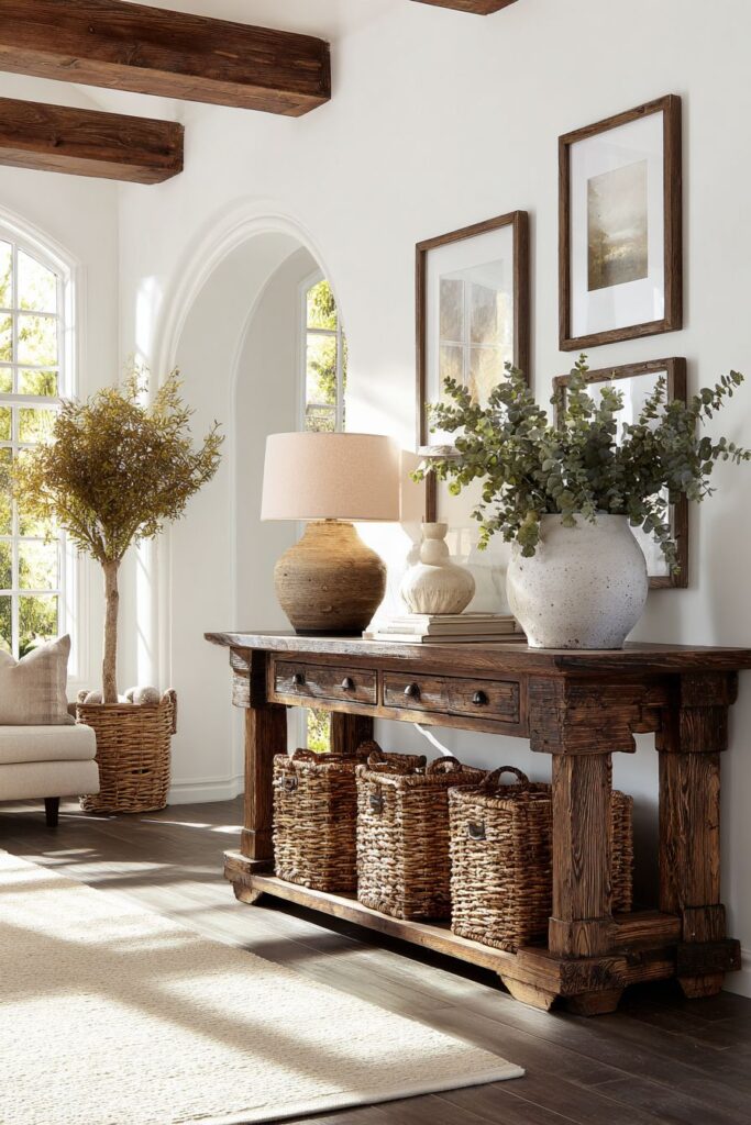  Rich Walnut Wood Console with Natural Grain Beauty