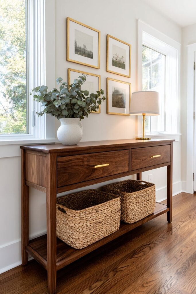  Rich Walnut Wood Console with Natural Grain Beauty